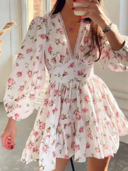 Full Size Floral Print Lace Detail V-Neck Mini Dress Plus SIze - alternate view 5