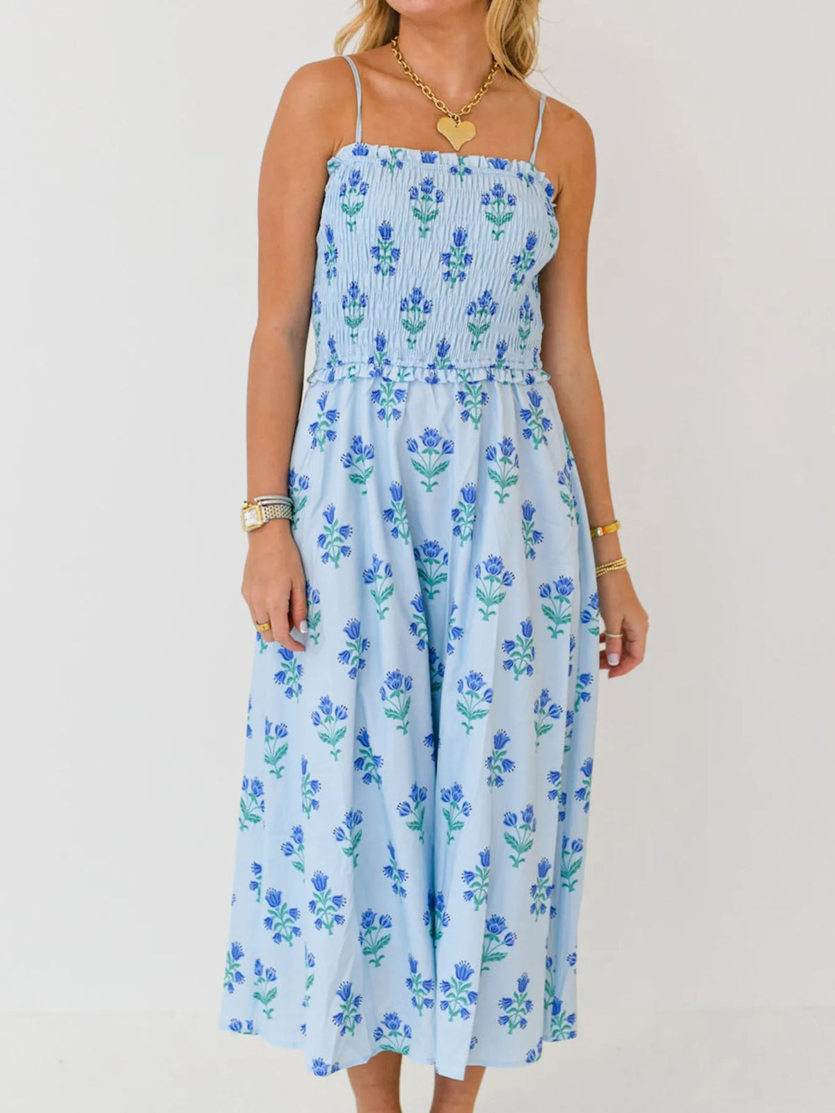 Floral Smocked Adjustable Strap Midi Cami Dress - alternate view 2