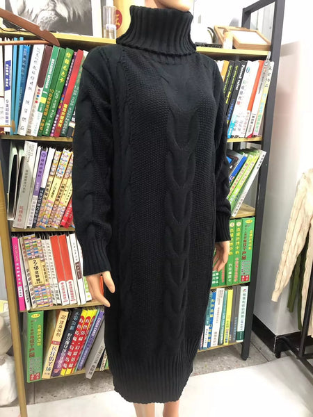 Full Size Oversized Chunky Cable Knit Turtleneck Sweater Dress Plus Size - alternate view 14