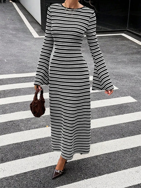 Striped Flared Sleeves Sweater Dress - alternate view 4