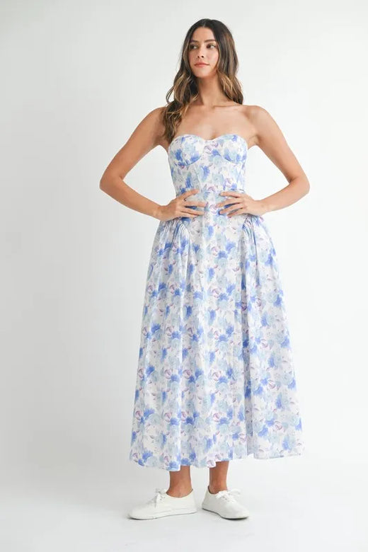 MABLE Sweetheart Neckline Floral Printed Midi Dress