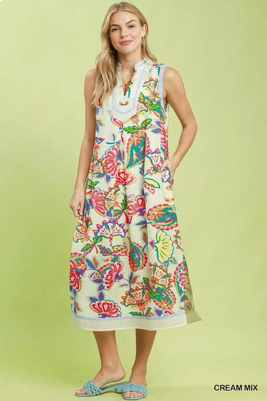 Paisley Floral Sleeveless Midi Dress - alternate view 5