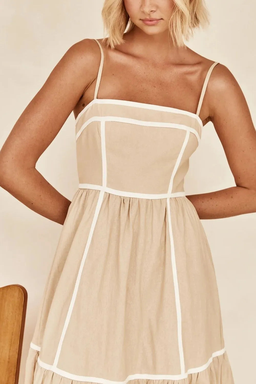 Contrast Trim Square Neck Midi Cami Dress - alternate view 3