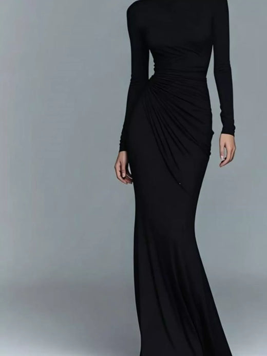 Turtleneck Long-Sleeve Ruched Maxi Dress - alternate view 6