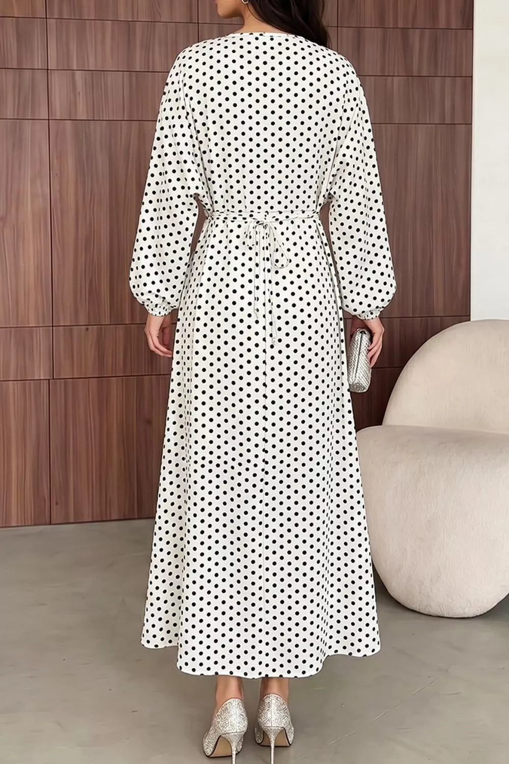 Polka Dot Long Sleeve Maxi Dress - alternate view 2
