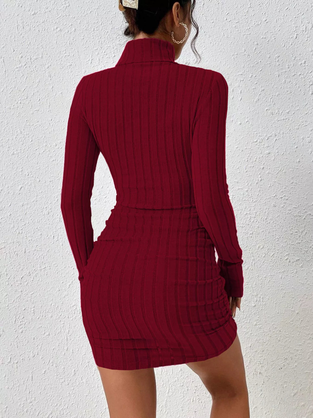 Christmas Outfit Turtleneck Ribbed Bodycon Knit Dress - alternate view 5