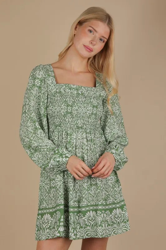 VERY J Printed Smocked Chest Boho Mini Dress - alternate view 2