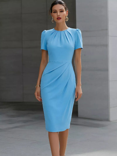 Ruched Short Sleeve Midi Dress - alternate view 4