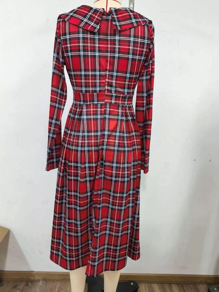 Vintage Plaid Long Sleeve Midi Dress - alternate view 3