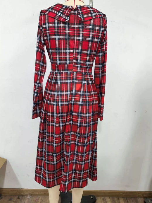 Vintage Plaid Long Sleeve Midi Dress - alternate view 3