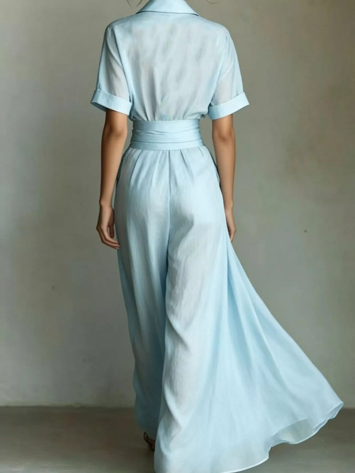 Collared Neck Maxi Shirt Dress - alternate view 12