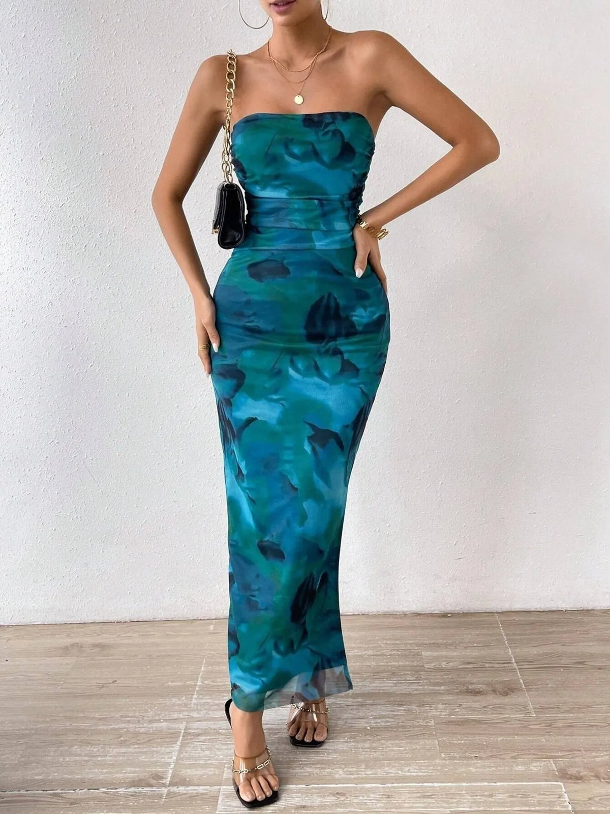 Printed Side Slit Tube Dress - alternate view 5