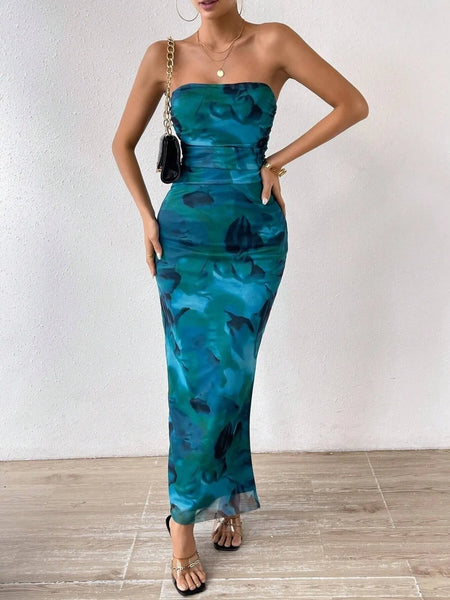 Printed Side Slit Tube Dress - alternate view 5