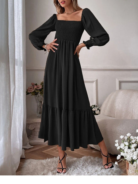 Smocked Long Sleeve Midi Dress - alternate view 2