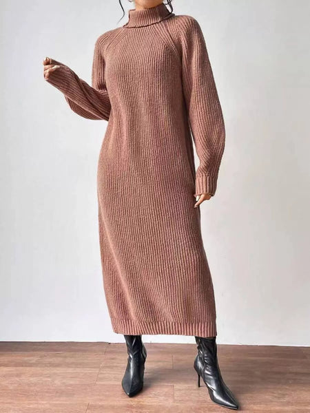 Turtleneck Ribbed Knit Midi Sweater Dress - alternate view 4