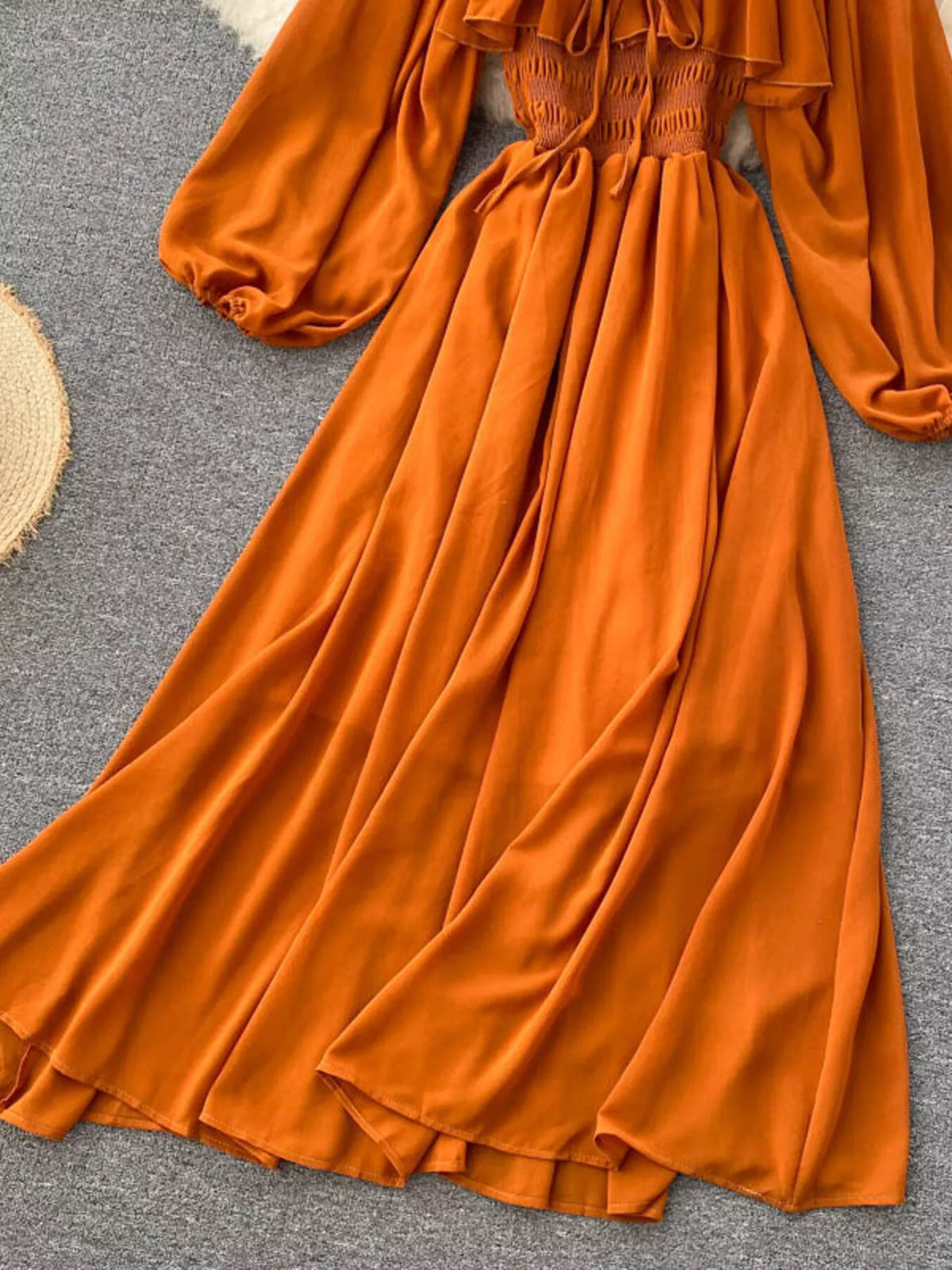 Ruffle Square Neck Balloon Sleeve A-Line Dress - alternate view 4