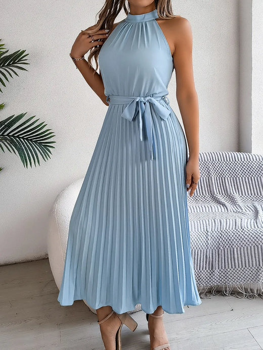 Grecian Neck Tie Waist Pleated Dress - alternate view 6