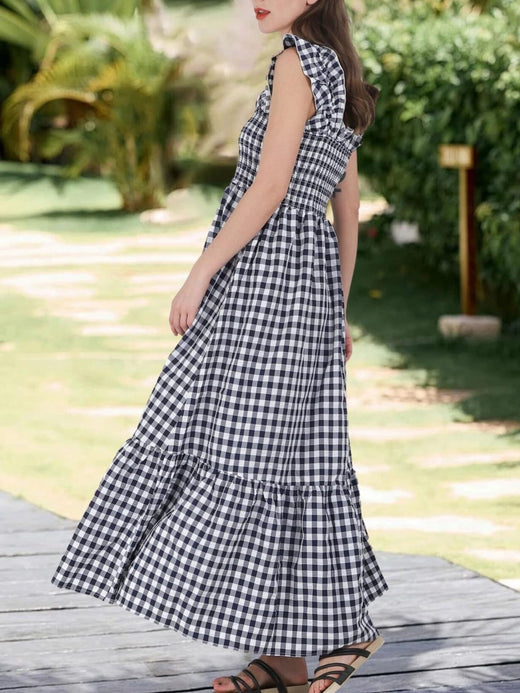 Ruffled Sleeveless Gingham Midi Dress - alternate view 3