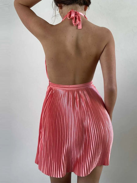 Pleated Halter Neck Mini Dress - alternate view 7