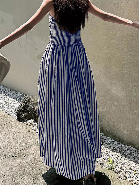 Striped Spaghetti Strap A-Line Maxi Dress - alternate view 8