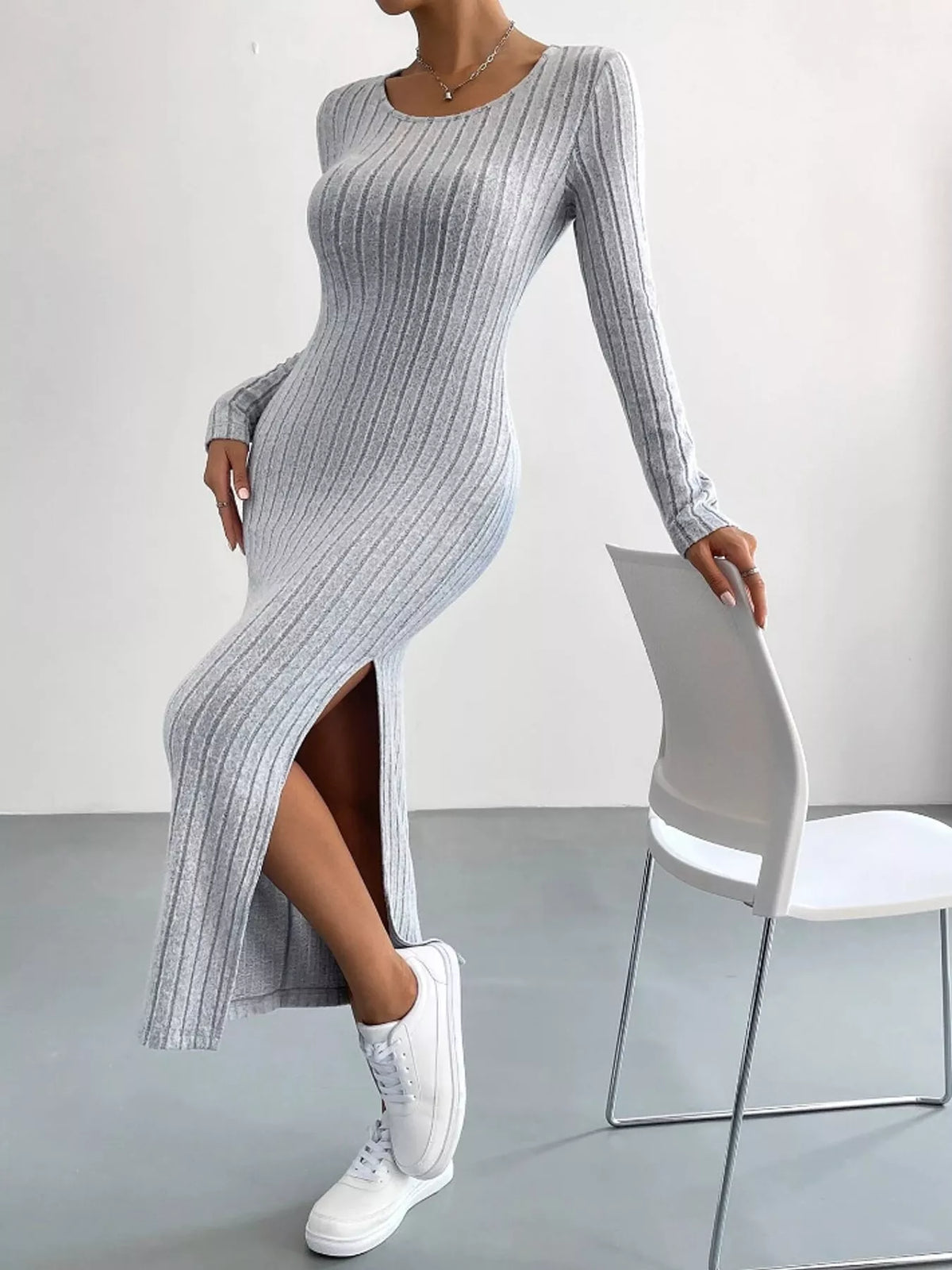 Side Slit Ribbed Knit Dress - alternate view 9