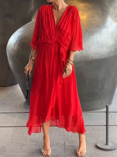 Full Size Chiffon Wrap Dress with Flutter Sleeves Plus Size - alternate view 12
