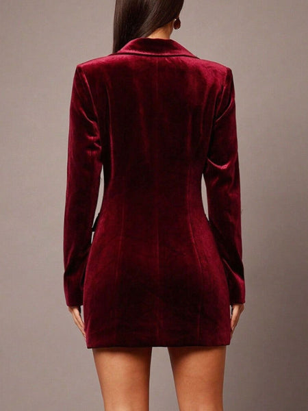 Velvet Double-Breasted Blazer Dress - alternate view 6