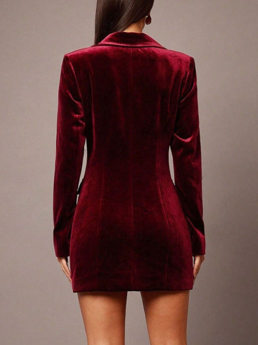 Velvet Double-Breasted Blazer Dress - alternate view 6