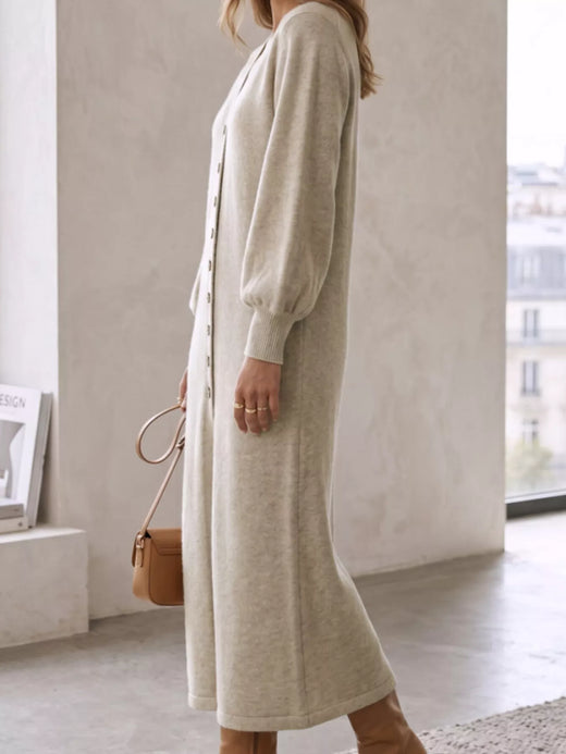 Button Front Long Sleeve Sweater Dress - alternate view 3