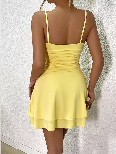 Ruched Spaghetti Strap Layered Mini Dress - alternate view 14