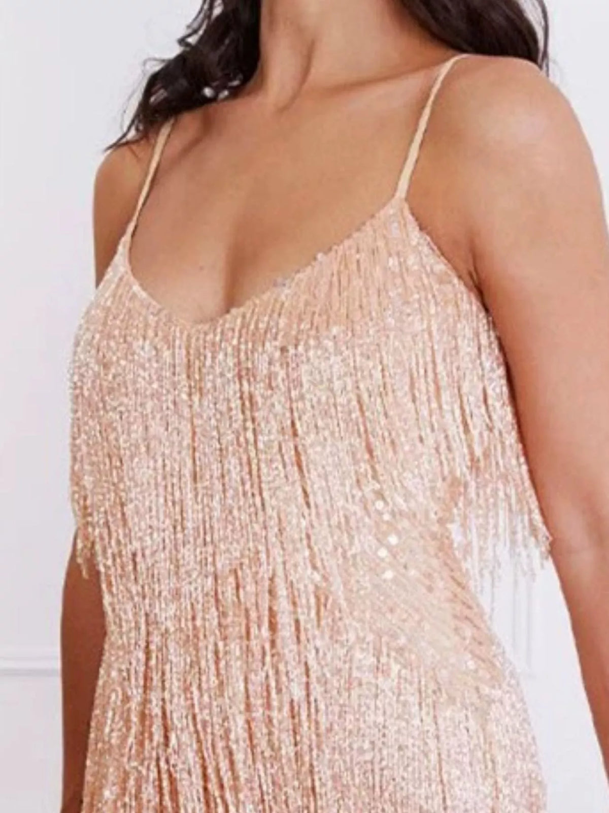 Full Size Sequin and Feather Fringe Sleeveless Mini Dress Plus Size - alternate view 5