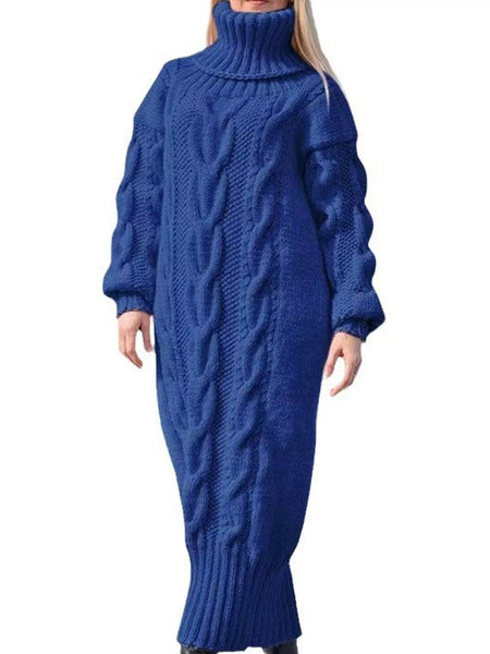 Full Size Oversized Chunky Cable Knit Turtleneck Sweater Dress Plus Size - alternate view 18