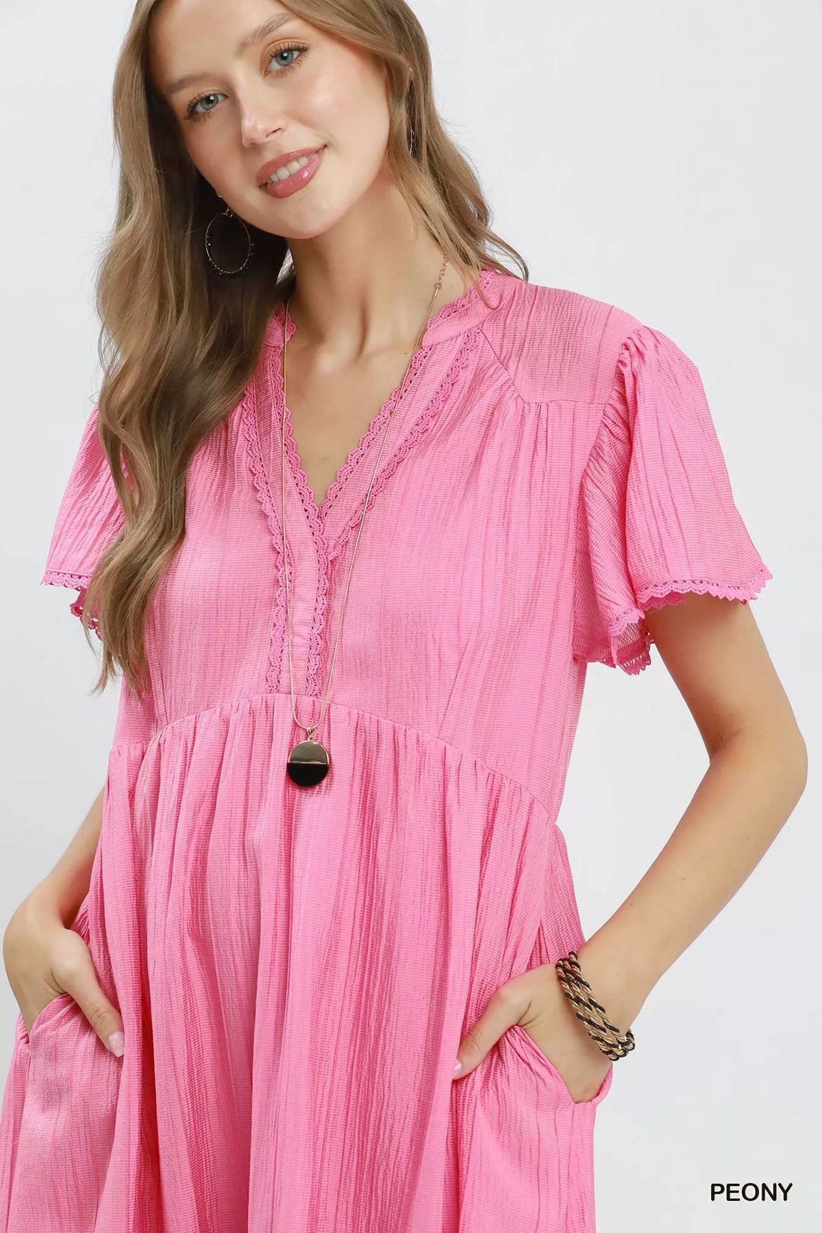 Textured Tiered Midi Dress with Side Pockets - alternate view 5