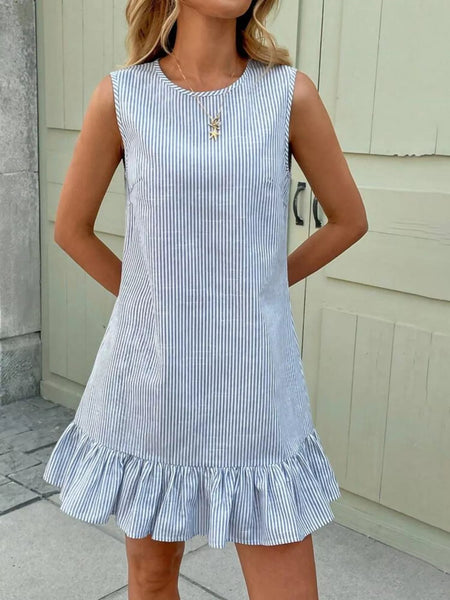 Sleeveless Striped Ruffle Hem Mini Dress - alternate view 9