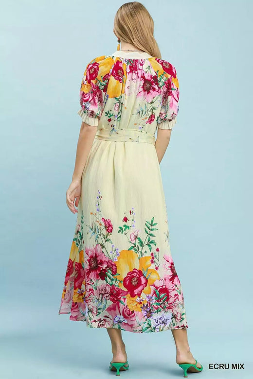 Mix Floral Border Print Midi Dress - alternate view 4