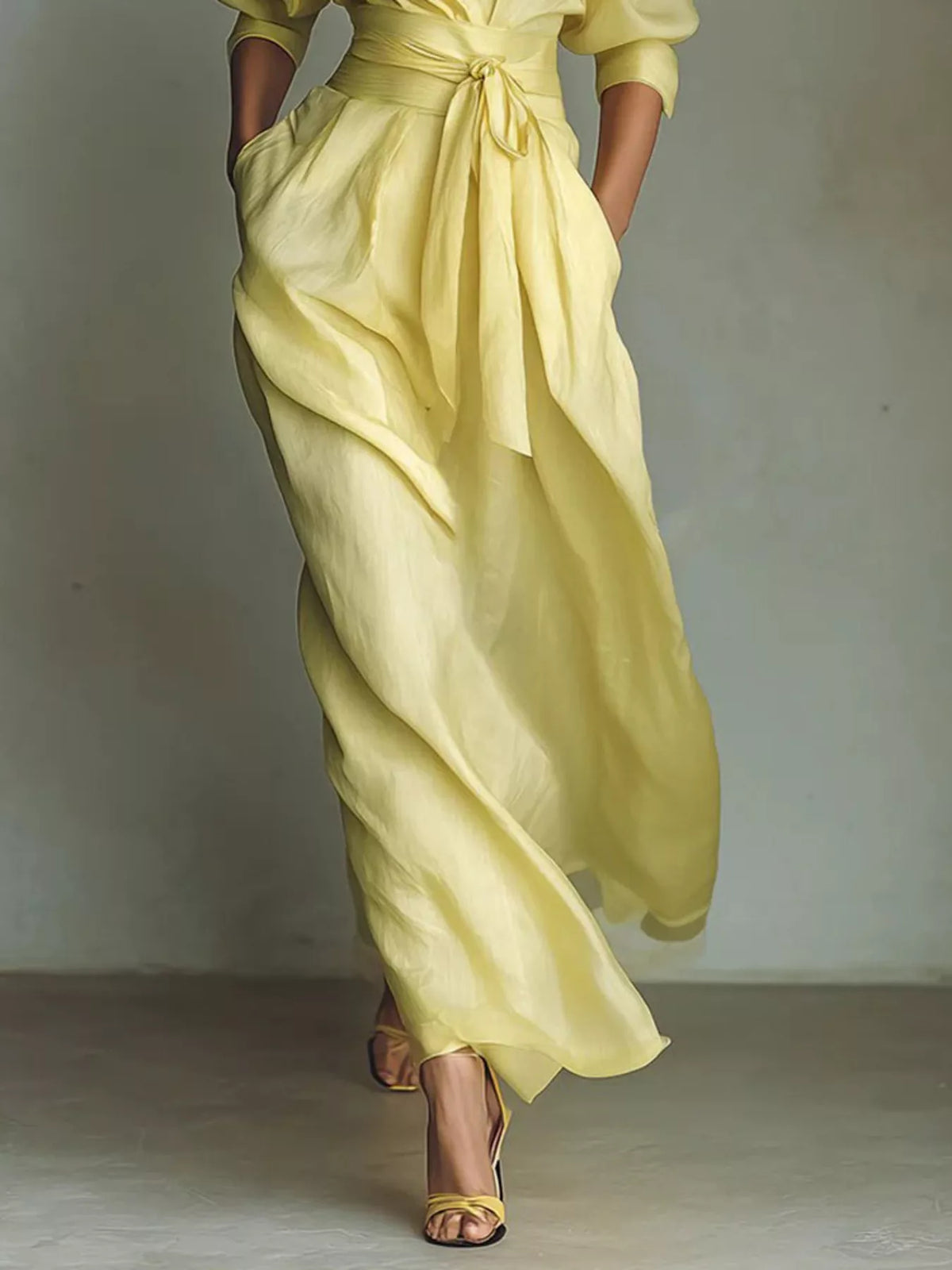 Shirt Maxi Dress with Waist-Defining Sash - alternate view 4