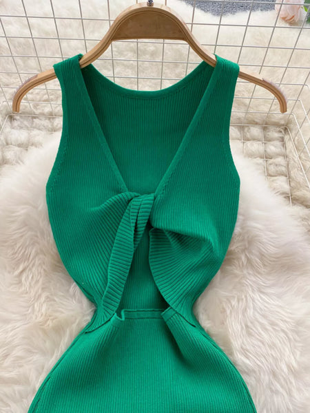 Knot Back Sleeveless Knit Bodycon Midi Dres - alternate view 20