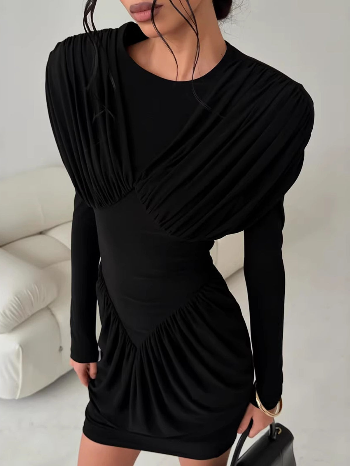 Ruched Long Sleeve Bodycon Mini Dress - alternate view 4