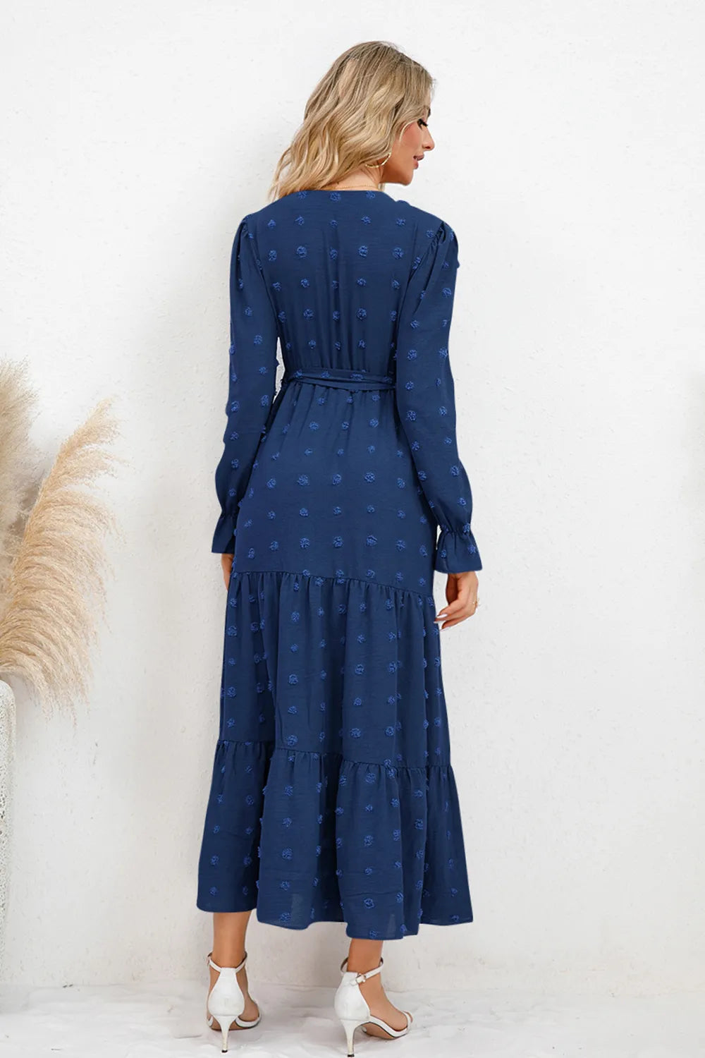 Swiss Dot Tied Surplice Flounce Sleeve Dress - alternate view 15