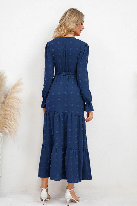 Swiss Dot Tied Surplice Flounce Sleeve Dress - alternate view 15