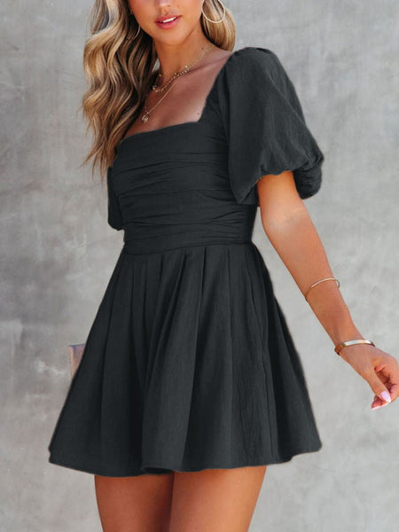 Square Neck Ruched Puff Sleeve Romper - alternate view 8