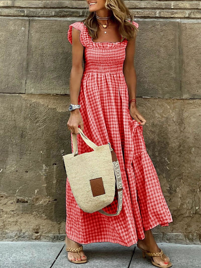 Plaid Ruffle Sleeve Maxi Dress - alternate view 5