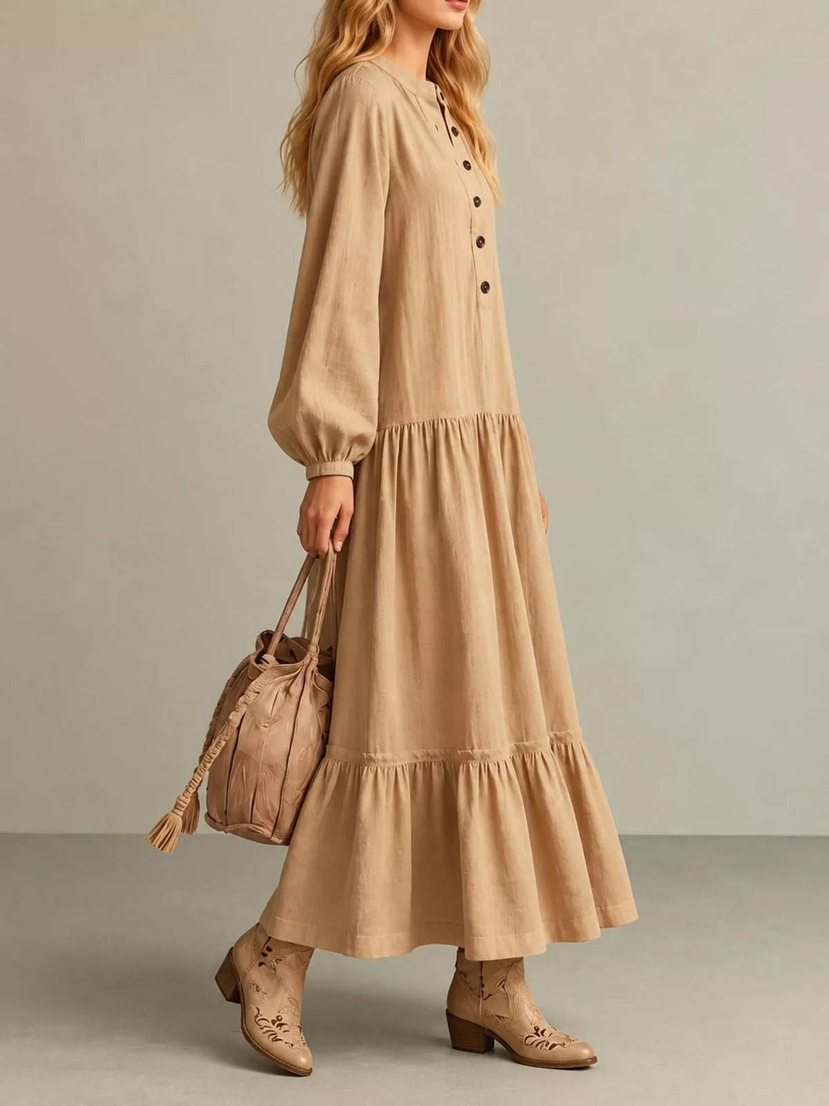 Button Front Tiered Maxi Dress - alternate view 13