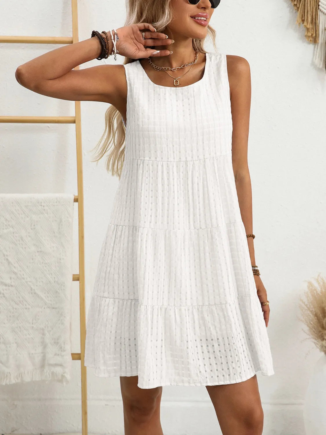 Plaid Round Neck Sleeveless Mini Dress - alternate view 10