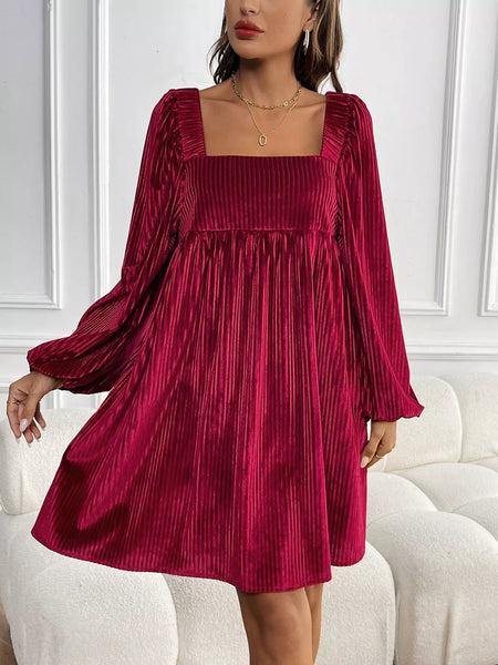 Velvet Square Neck Long Sleeve Dress - alternate view 13