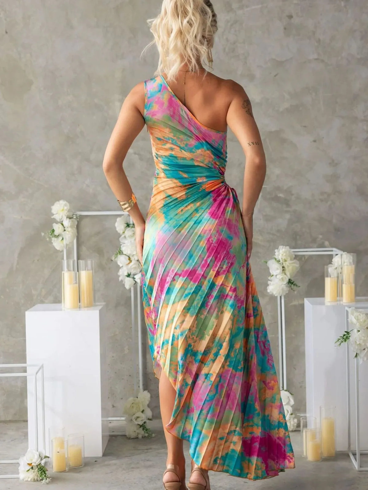 Printed One Shoulder Asymmetrical Maxi Dress - alternate view 6