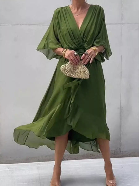 Full Size Chiffon Wrap Dress with Flutter Sleeves Plus Size