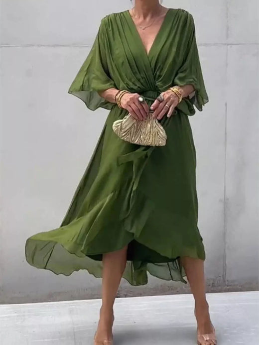 Full Size Chiffon Wrap Dress with Flutter Sleeves Plus Size