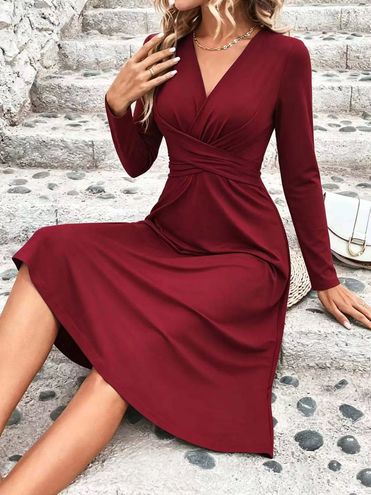 Full Size Ruched Front Midi Dress Plus Size - alternate view 18