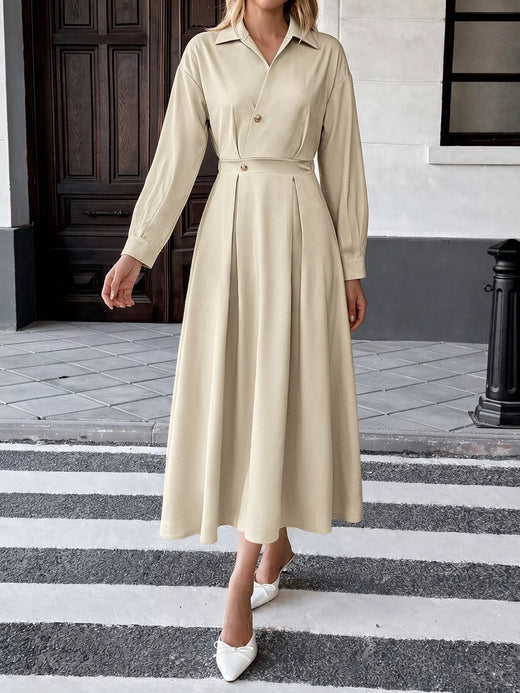 Pleated Button Detail Long Sleeve Shirt Dress - alternate view 5